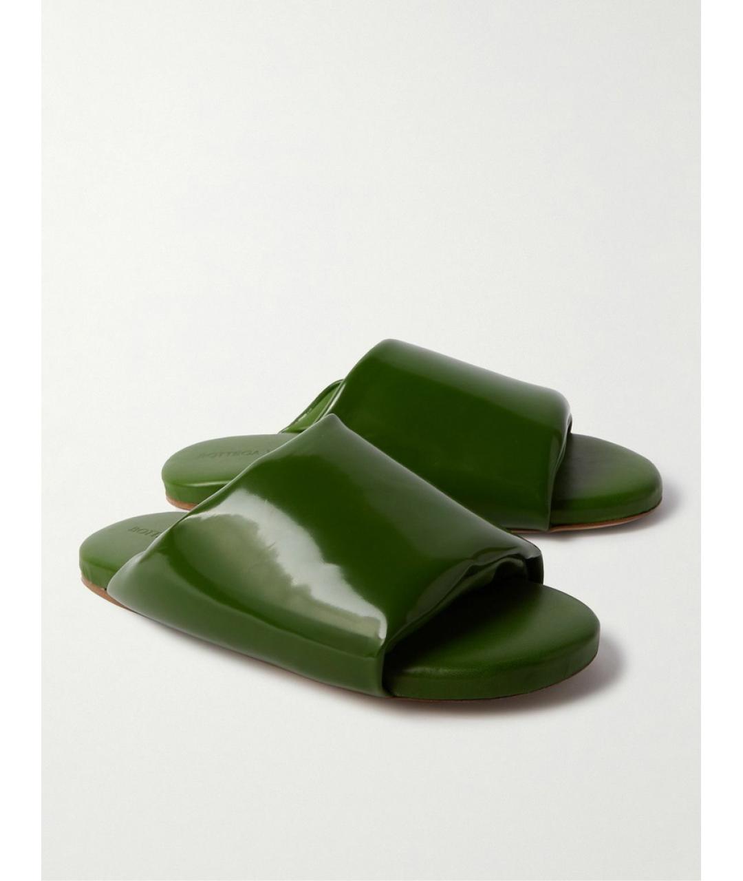 BOTTEGA VENETA Зеленые кожаные шлепанцы, фото 2