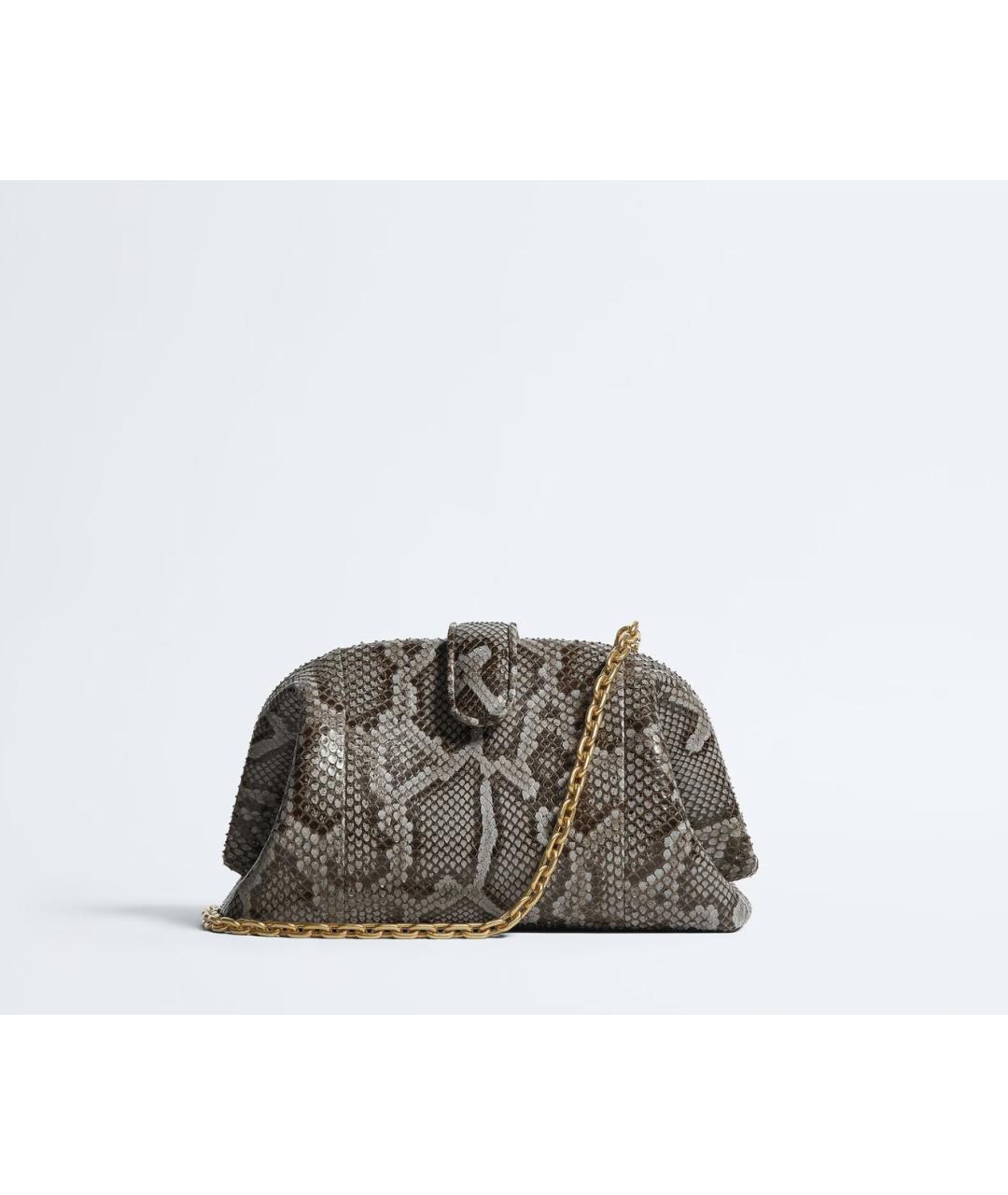 BOTTEGA VENETA Серая сумка через плечо из кожи питона, фото 4