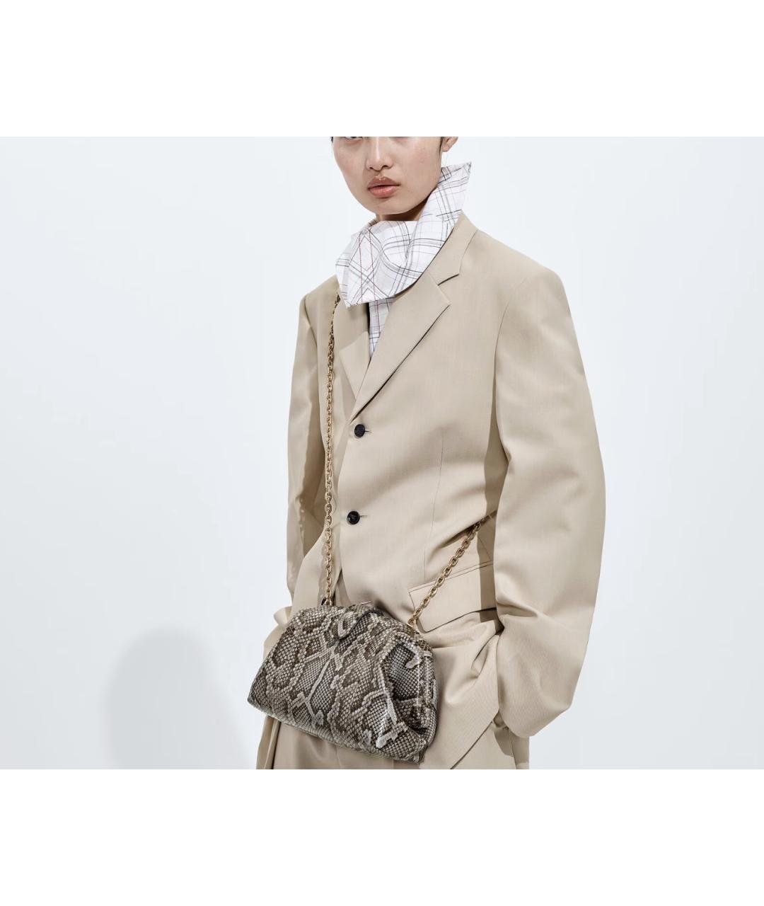 BOTTEGA VENETA Серая сумка через плечо из кожи питона, фото 2