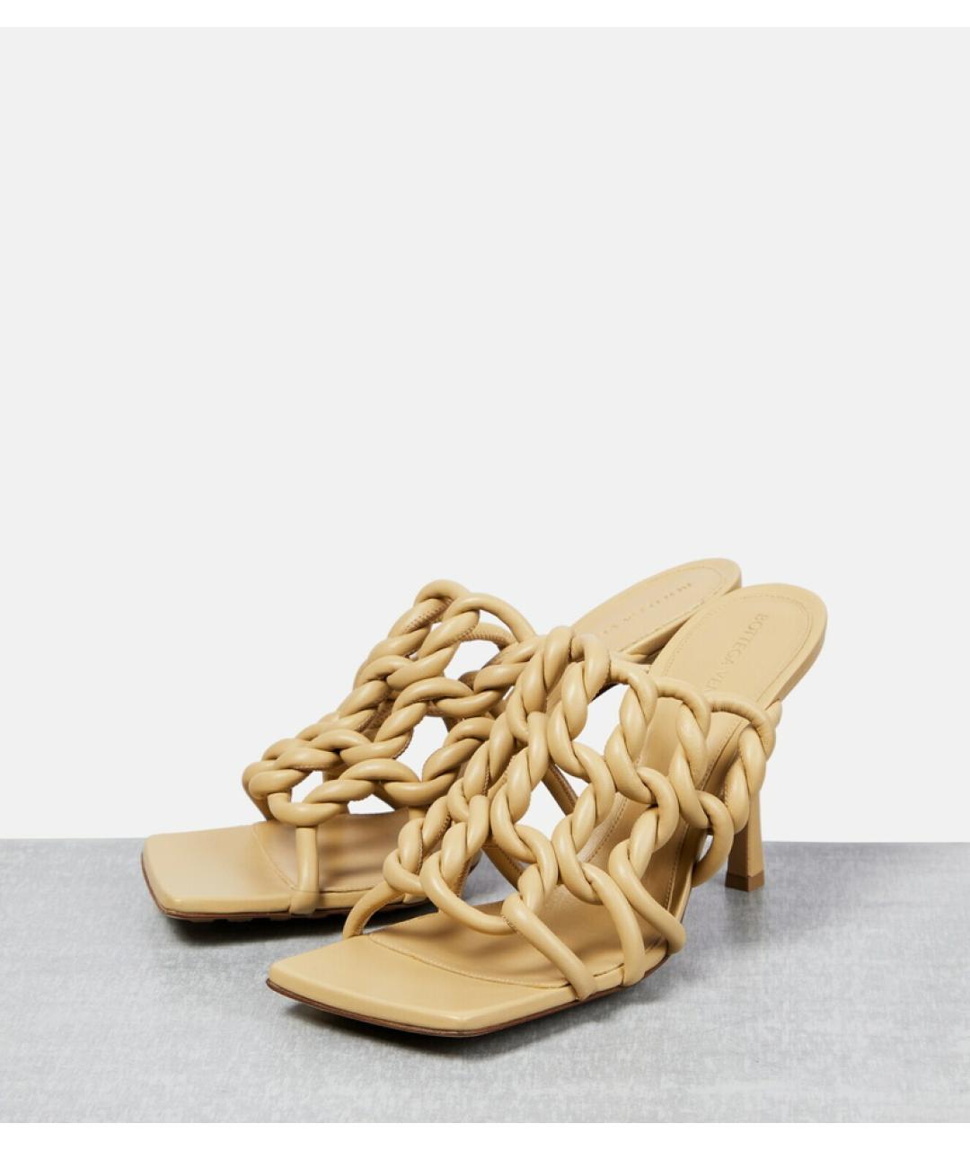 BOTTEGA VENETA Бежевые кожаные мюли, фото 3