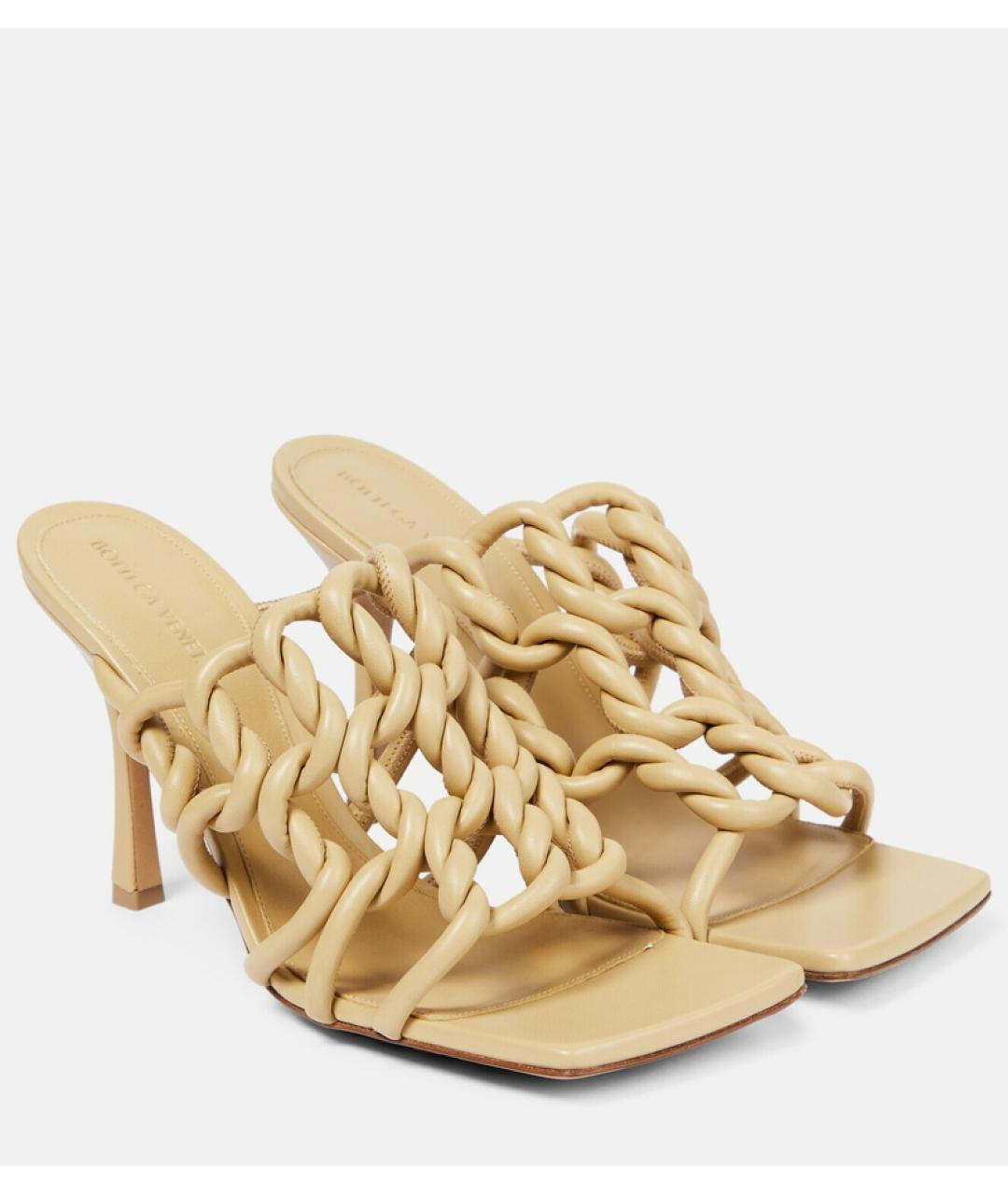 BOTTEGA VENETA Бежевые кожаные мюли, фото 2