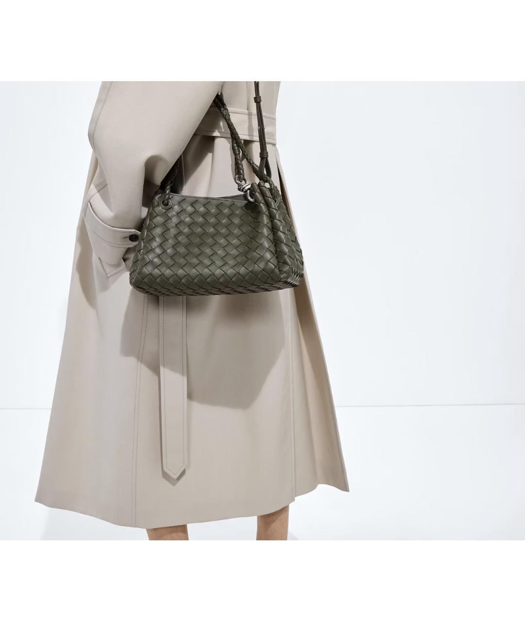 BOTTEGA VENETA Хаки кожаная сумка тоут, фото 2