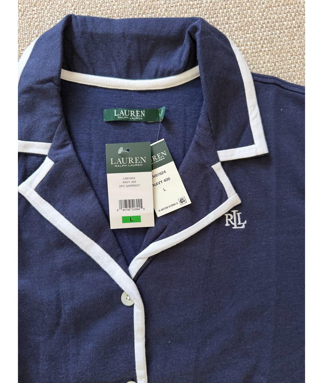 RALPH LAUREN Темно-синяя хлопко-эластановая пижама, фото 4