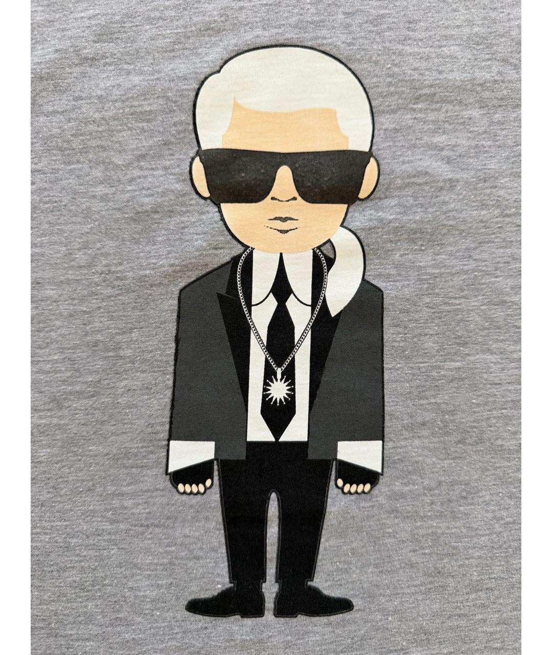 KARL LAGERFELD Серая хлопковая футболка, фото 4