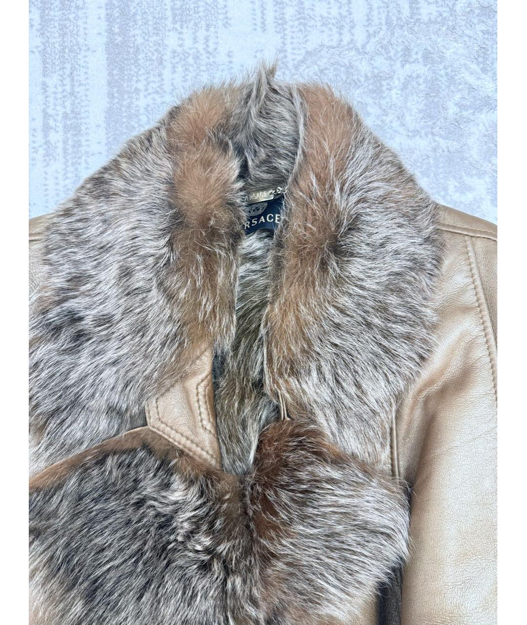 VERSACE Коричневая кожаная дубленка, фото 3
