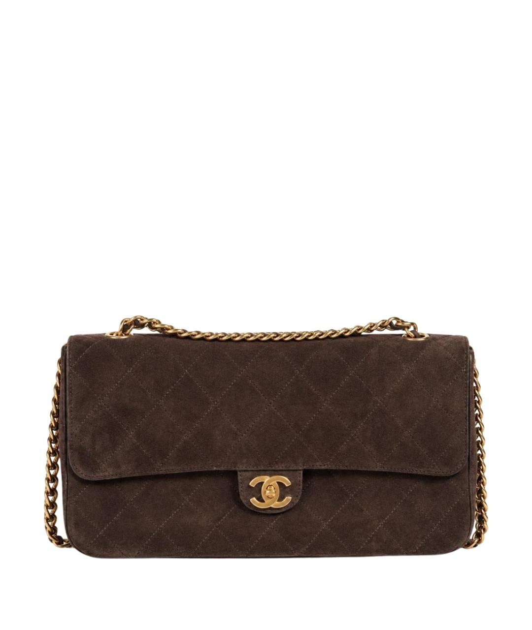 CHANEL Коричневая замшевая сумка с короткими ручками, фото 1
