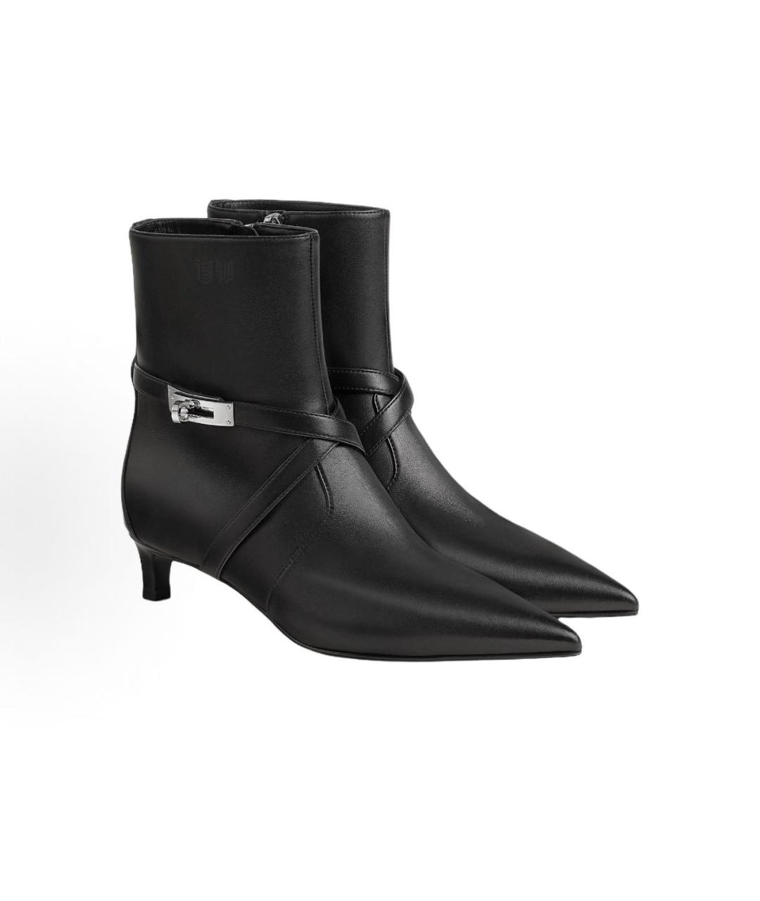 HERMES Черные кожаные ботильоны, фото 2