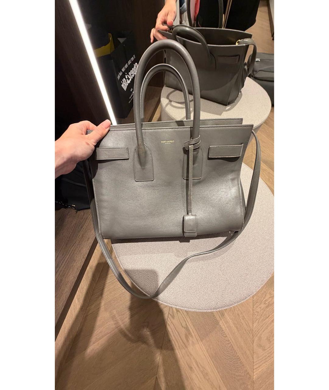 SAINT LAURENT Серая кожаная сумка тоут, фото 8