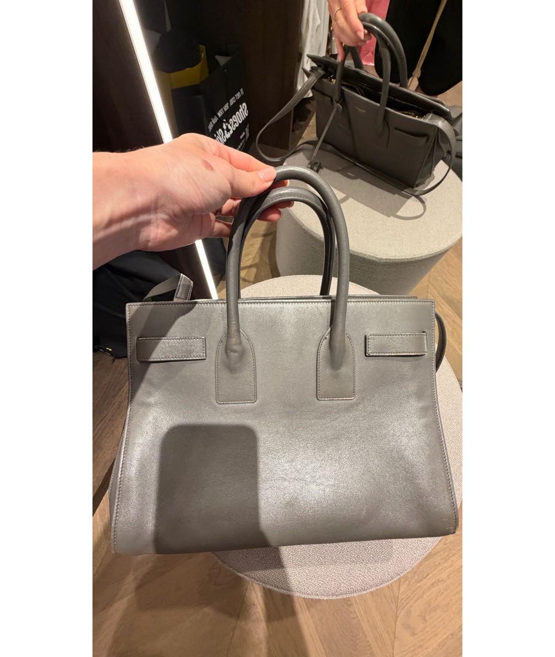 SAINT LAURENT Серая кожаная сумка тоут, фото 2