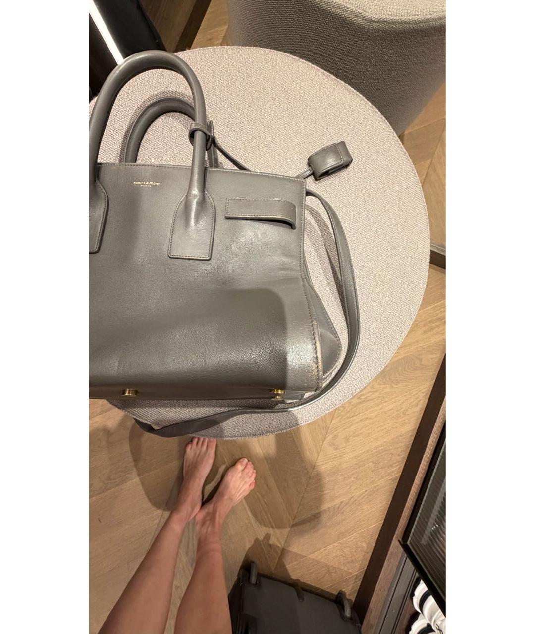 SAINT LAURENT Серая кожаная сумка тоут, фото 3