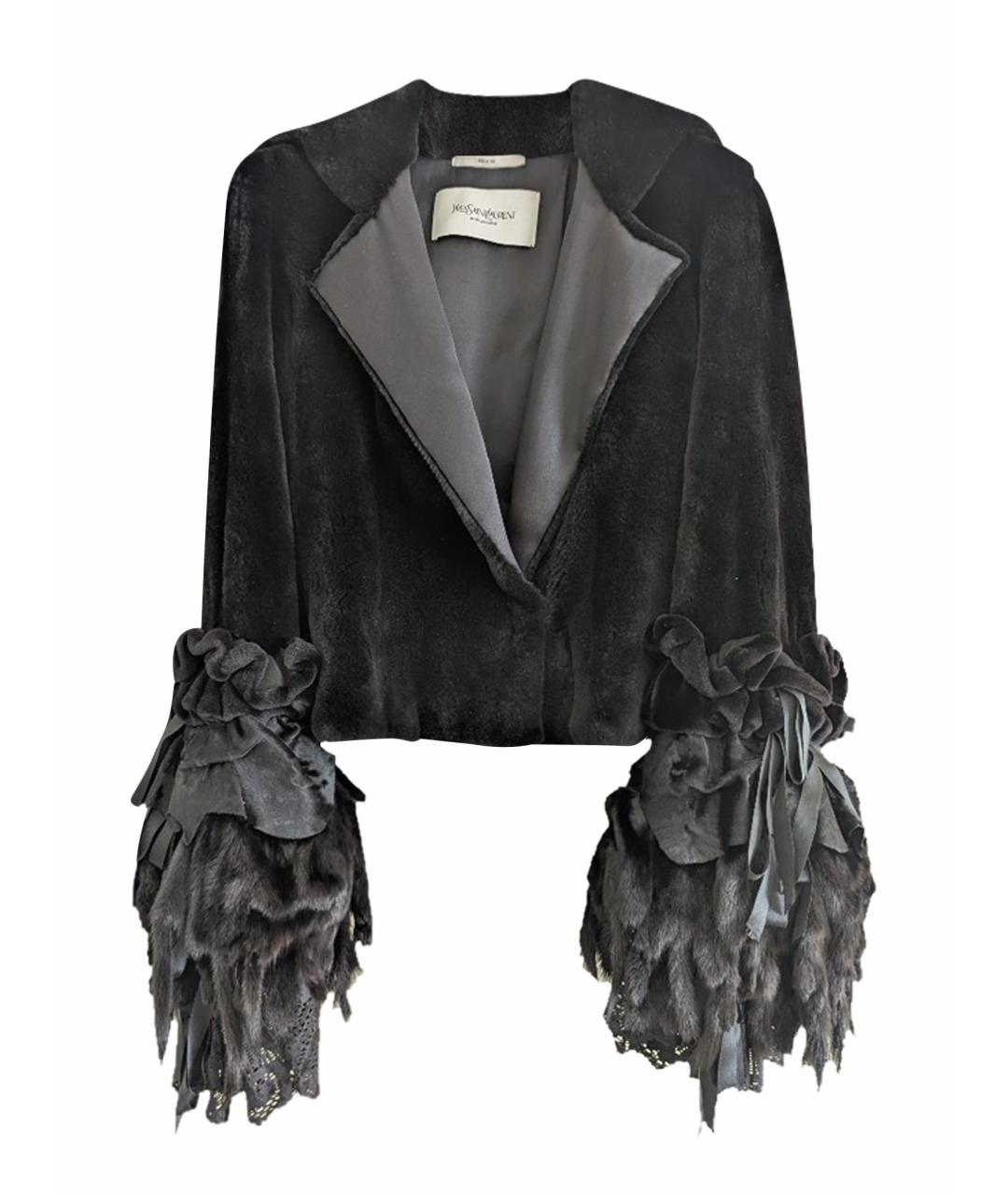 SAINT LAURENT Черная меховая шуба, фото 1
