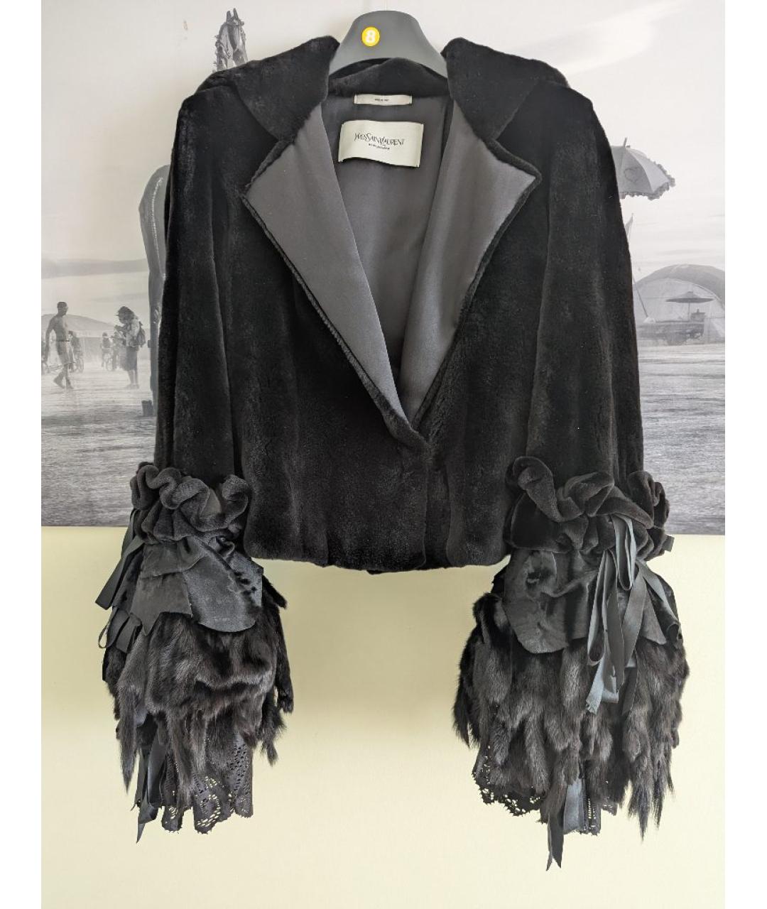 SAINT LAURENT Черная меховая шуба, фото 10