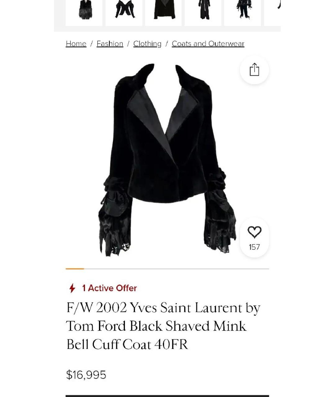 SAINT LAURENT Черная меховая шуба, фото 9