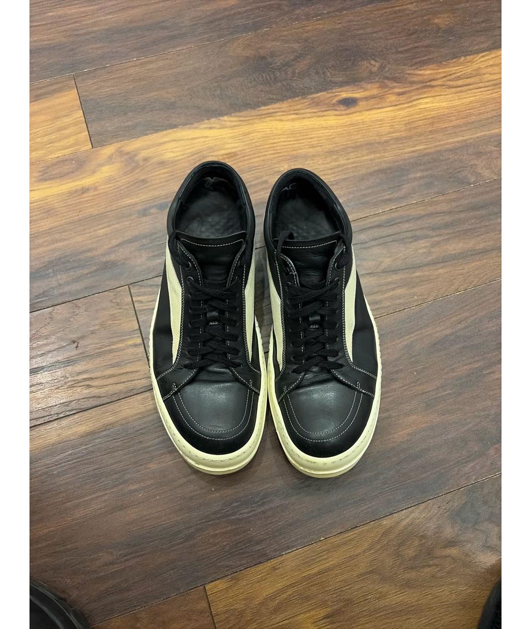 RICK OWENS Черные кожаные низкие кроссовки / кеды, фото 2