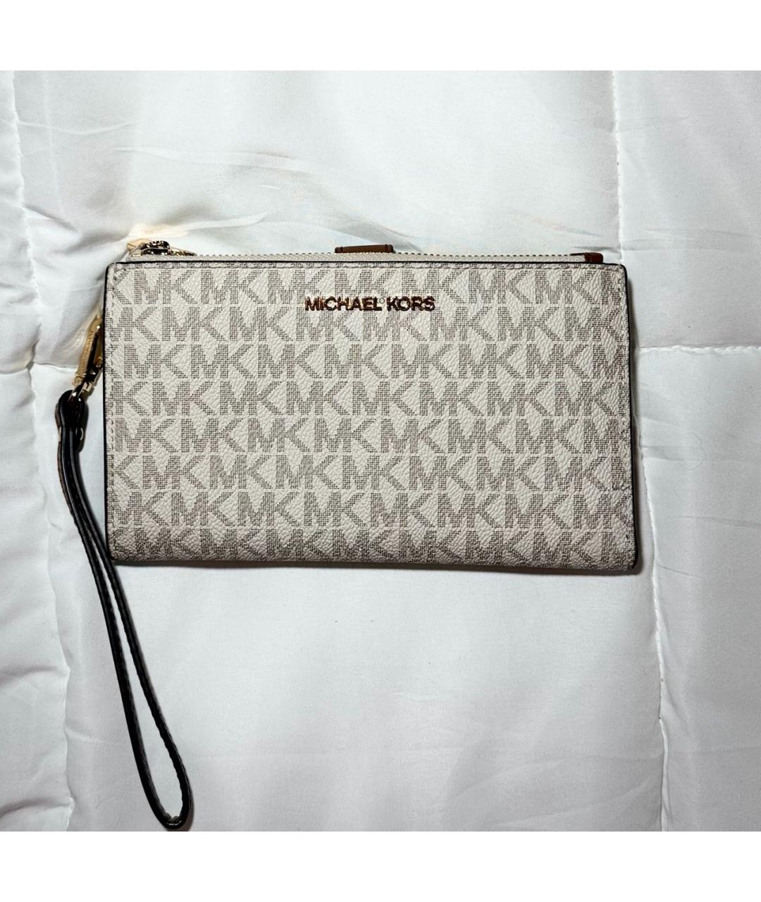 MICHAEL KORS Бежевый кожаный кошелек, фото 9