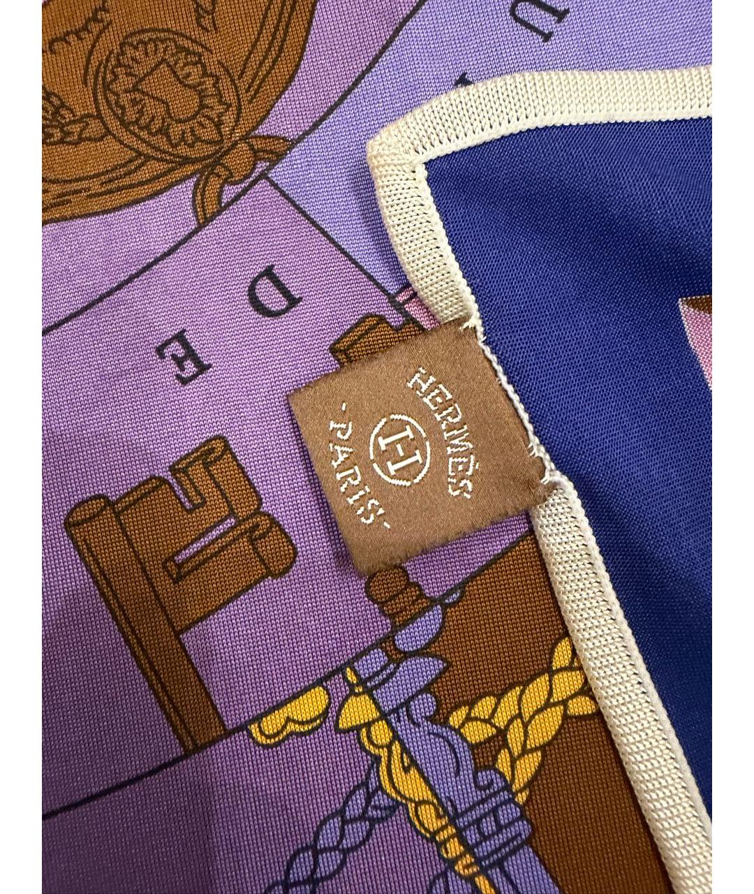HERMES Фиолетовый шелковый платок, фото 2