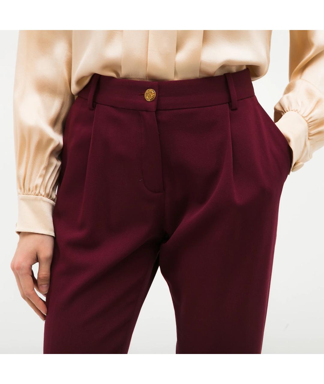 ROBERTO CAVALLI Бордовые шерстяные прямые брюки, фото 4