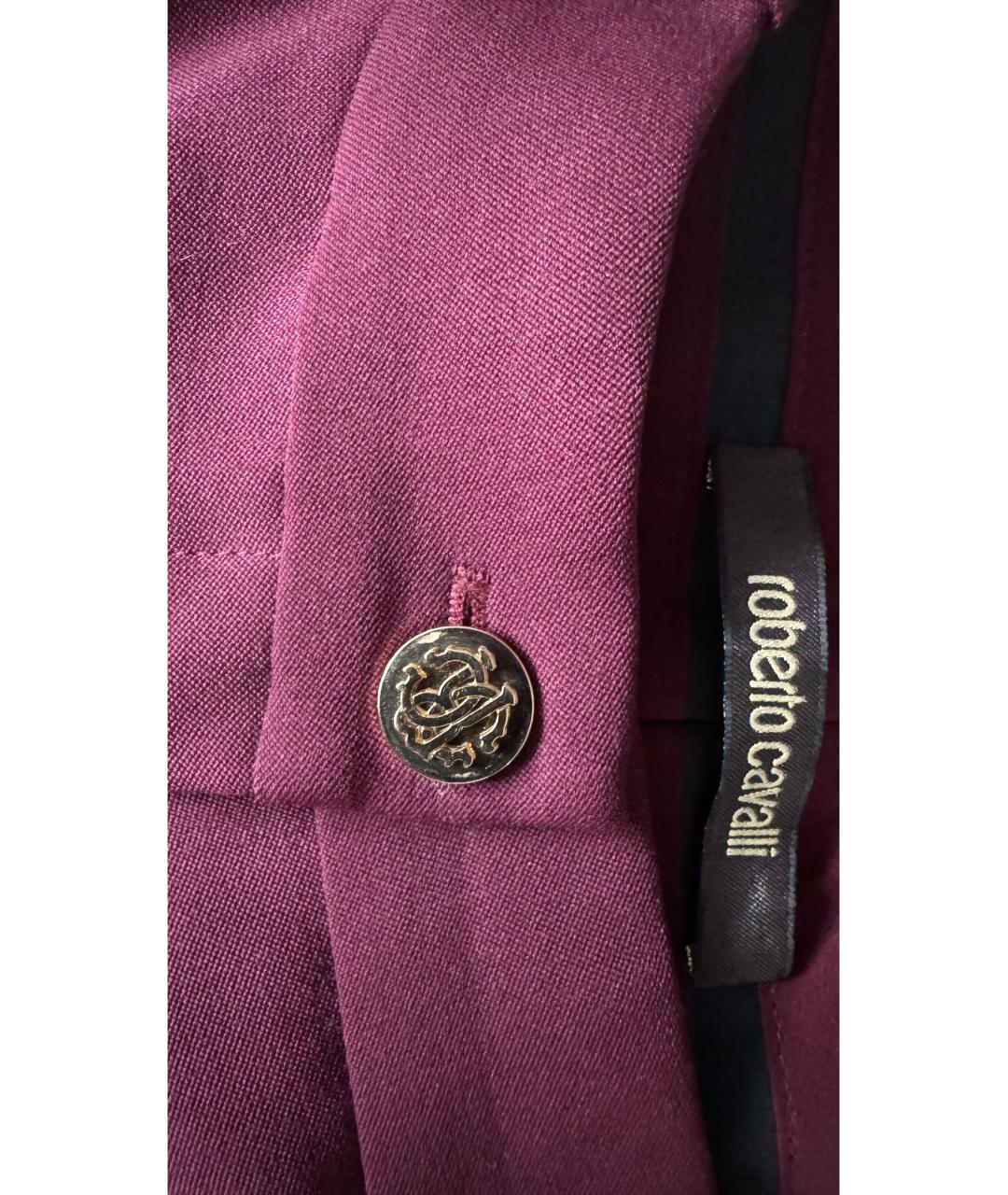 ROBERTO CAVALLI Бордовые шерстяные прямые брюки, фото 6