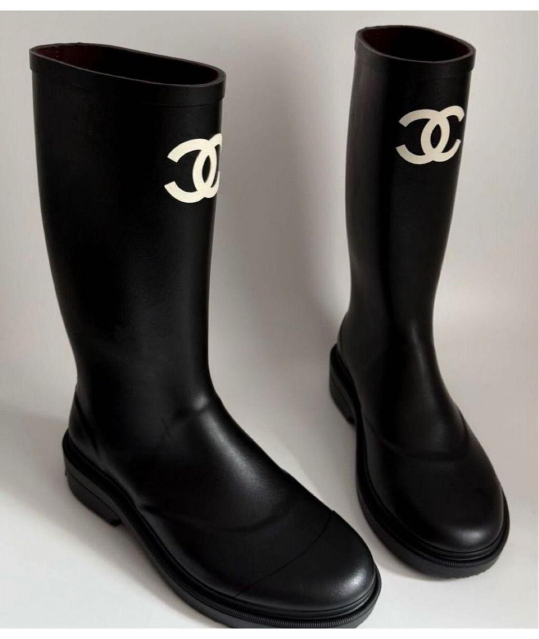 CHANEL Черные резиновые сапоги, фото 2