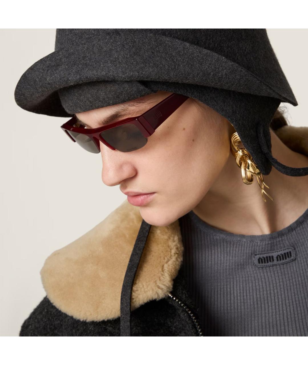 MIU MIU Бордовые пластиковые солнцезащитные очки, фото 5