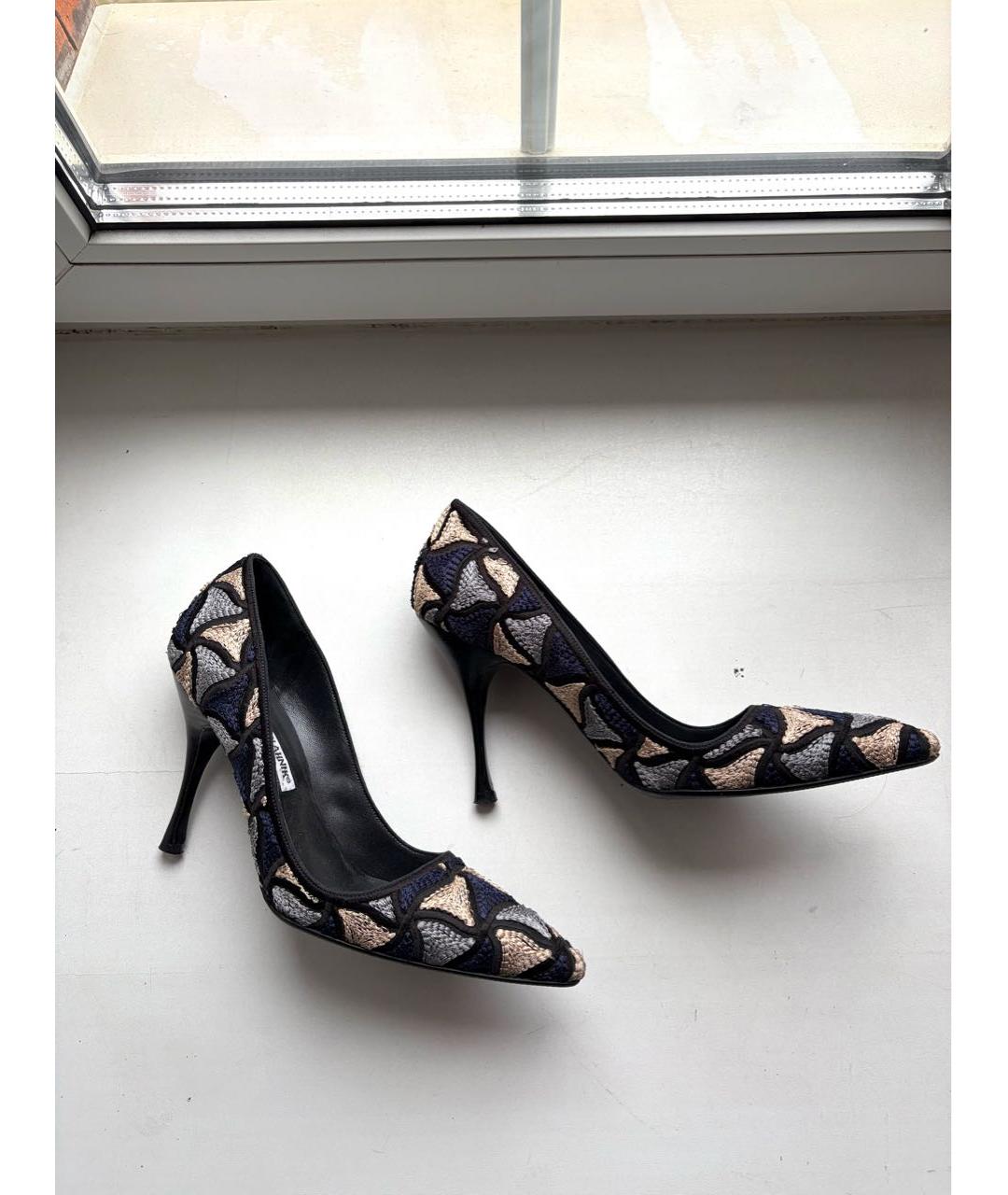MANOLO BLAHNIK Синие текстильные туфли, фото 3