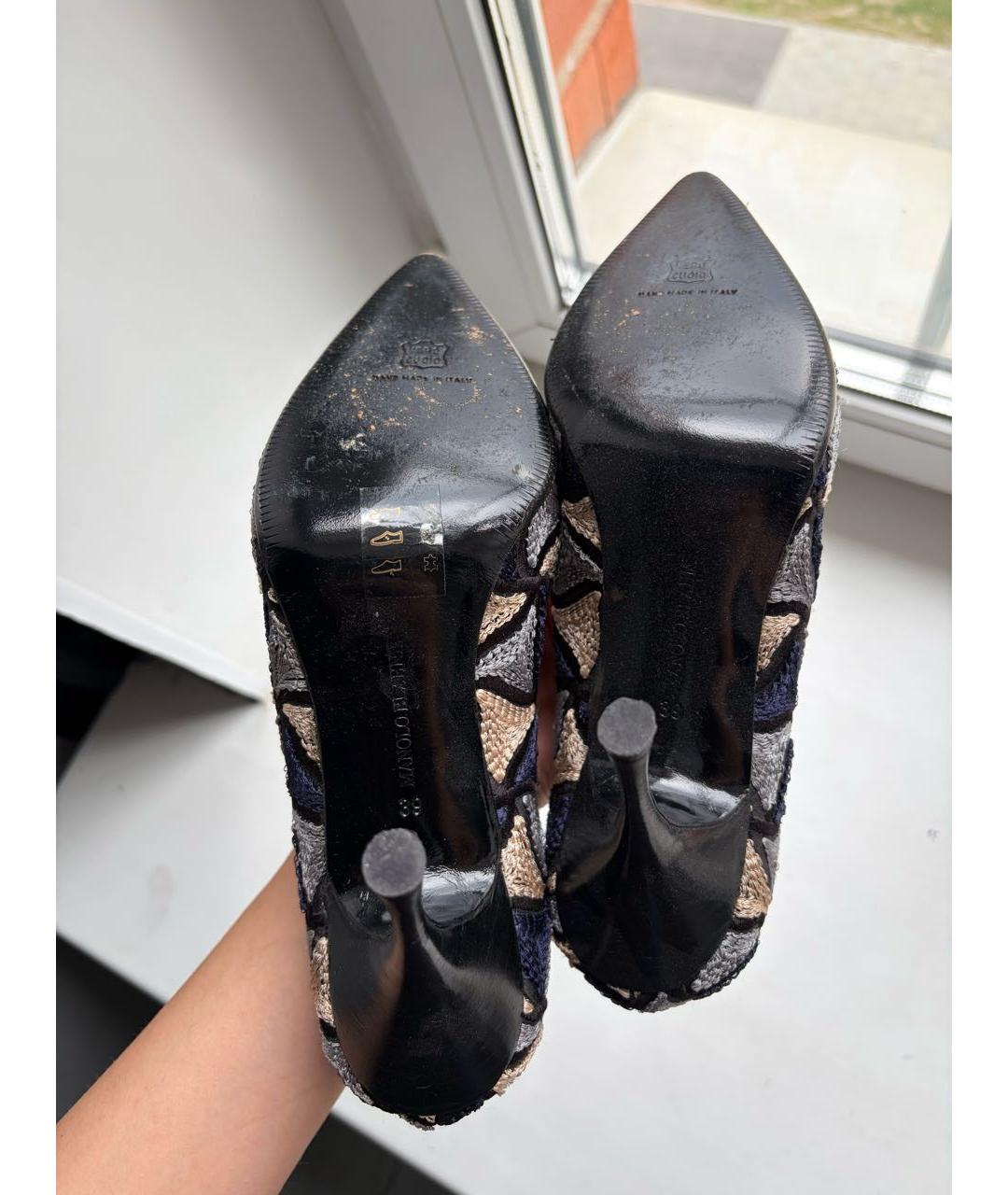 MANOLO BLAHNIK Синие текстильные туфли, фото 6