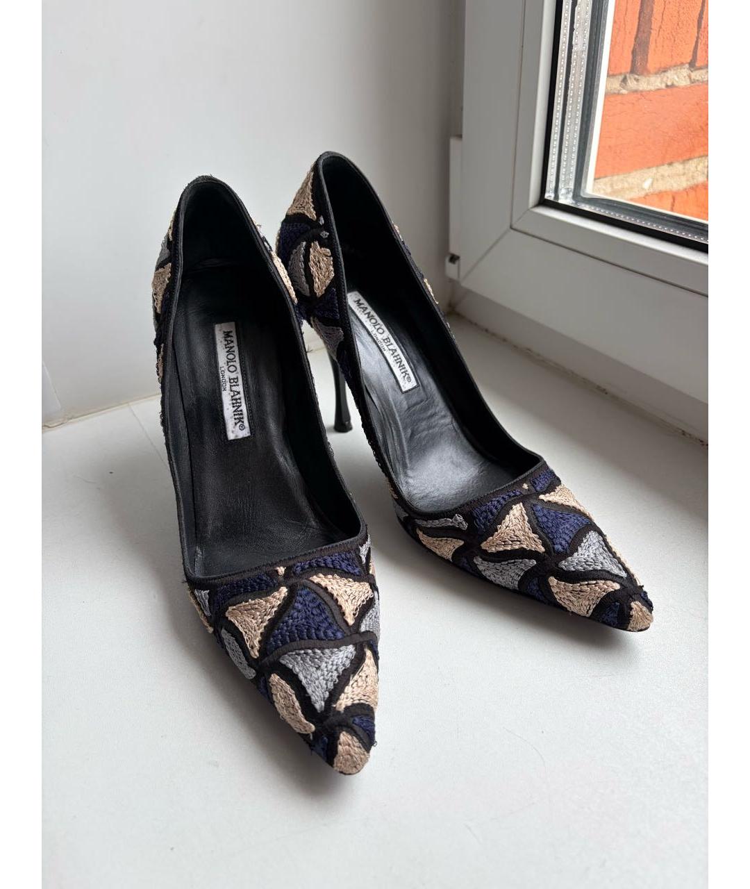 MANOLO BLAHNIK Синие текстильные туфли, фото 2