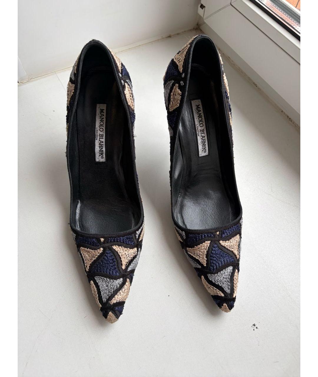 MANOLO BLAHNIK Синие текстильные туфли, фото 7