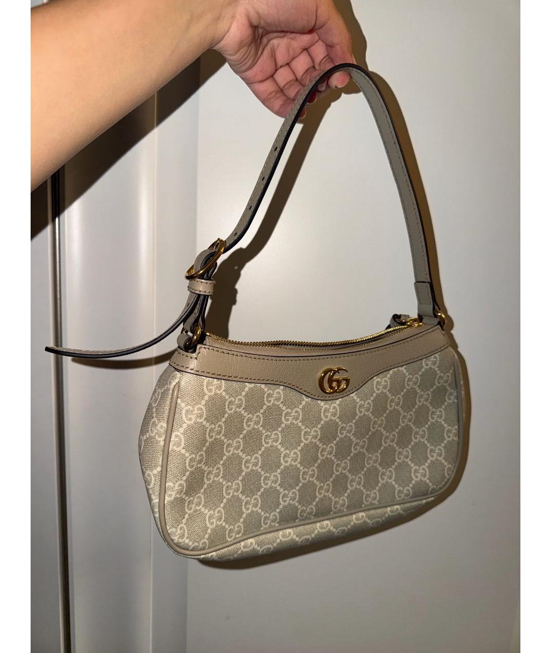 GUCCI Бежевая сумка с короткими ручками из канвы, фото 3