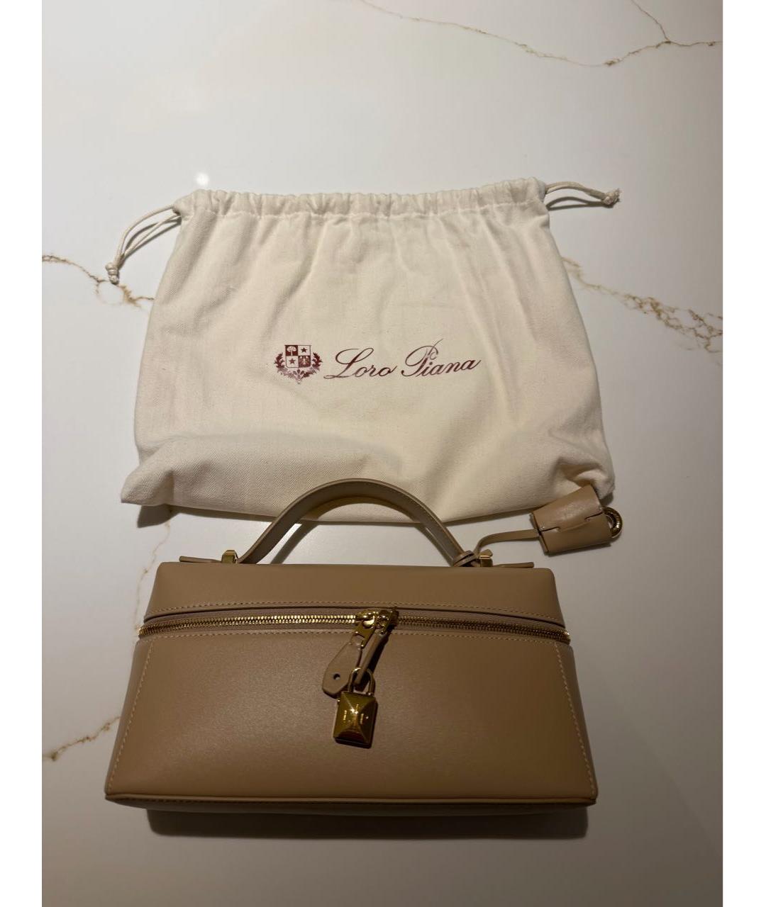 LORO PIANA Бежевая кожаная сумка с короткими ручками, фото 8