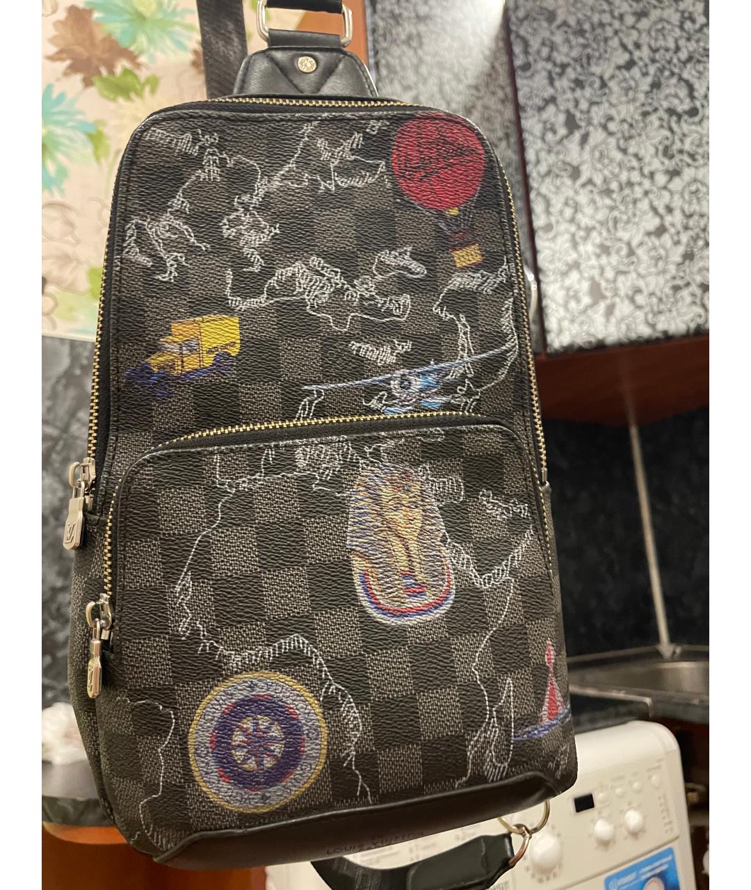 LOUIS VUITTON Черная сумка на плечо из канвы, фото 5