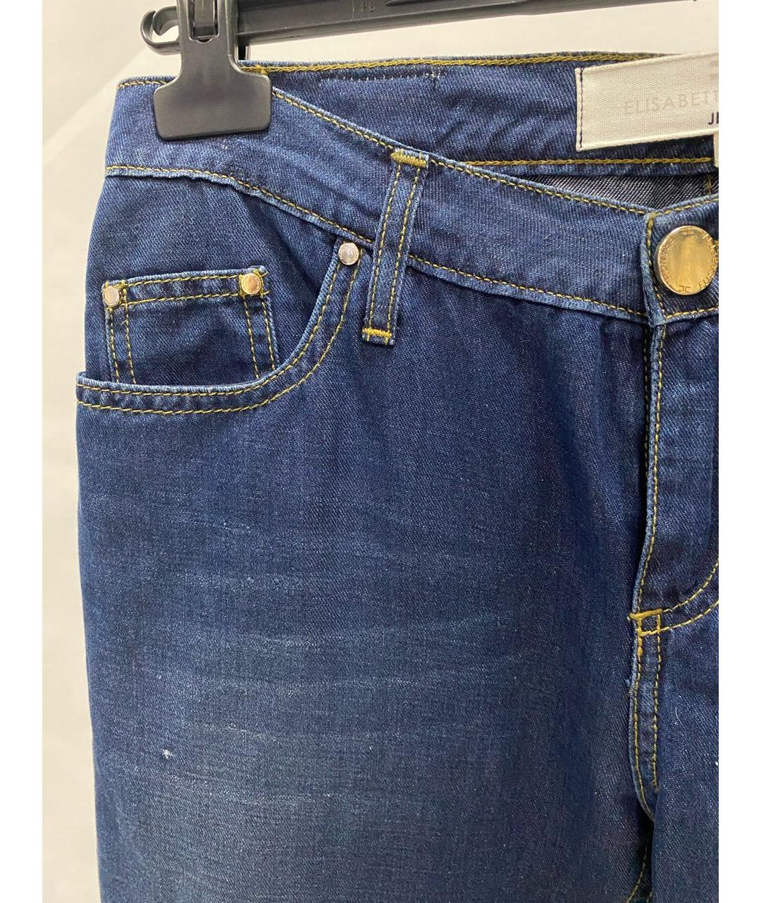 ELISABETTA FRANCHI Темно-синие хлопко-леновые прямые джинсы, фото 3