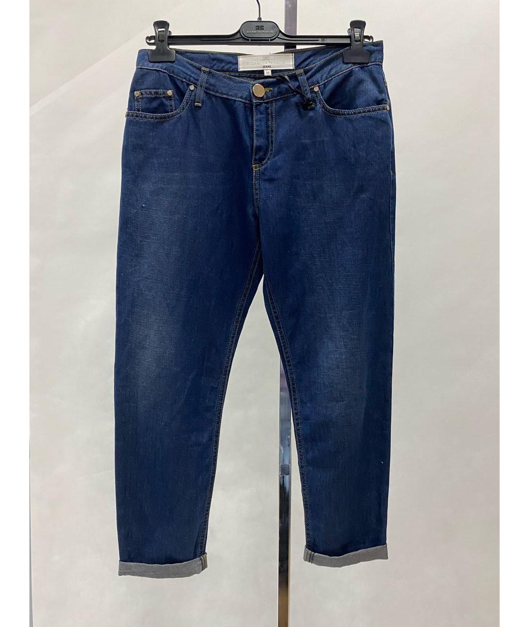 ELISABETTA FRANCHI Темно-синие хлопко-леновые прямые джинсы, фото 9