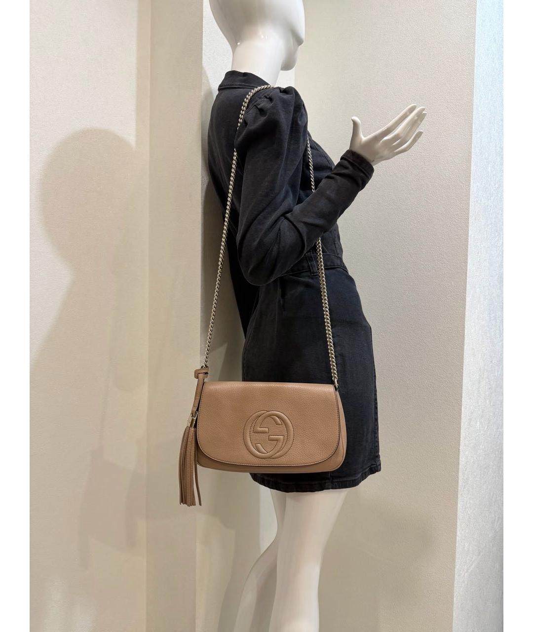 GUCCI Бежевая кожаная сумка через плечо, фото 5