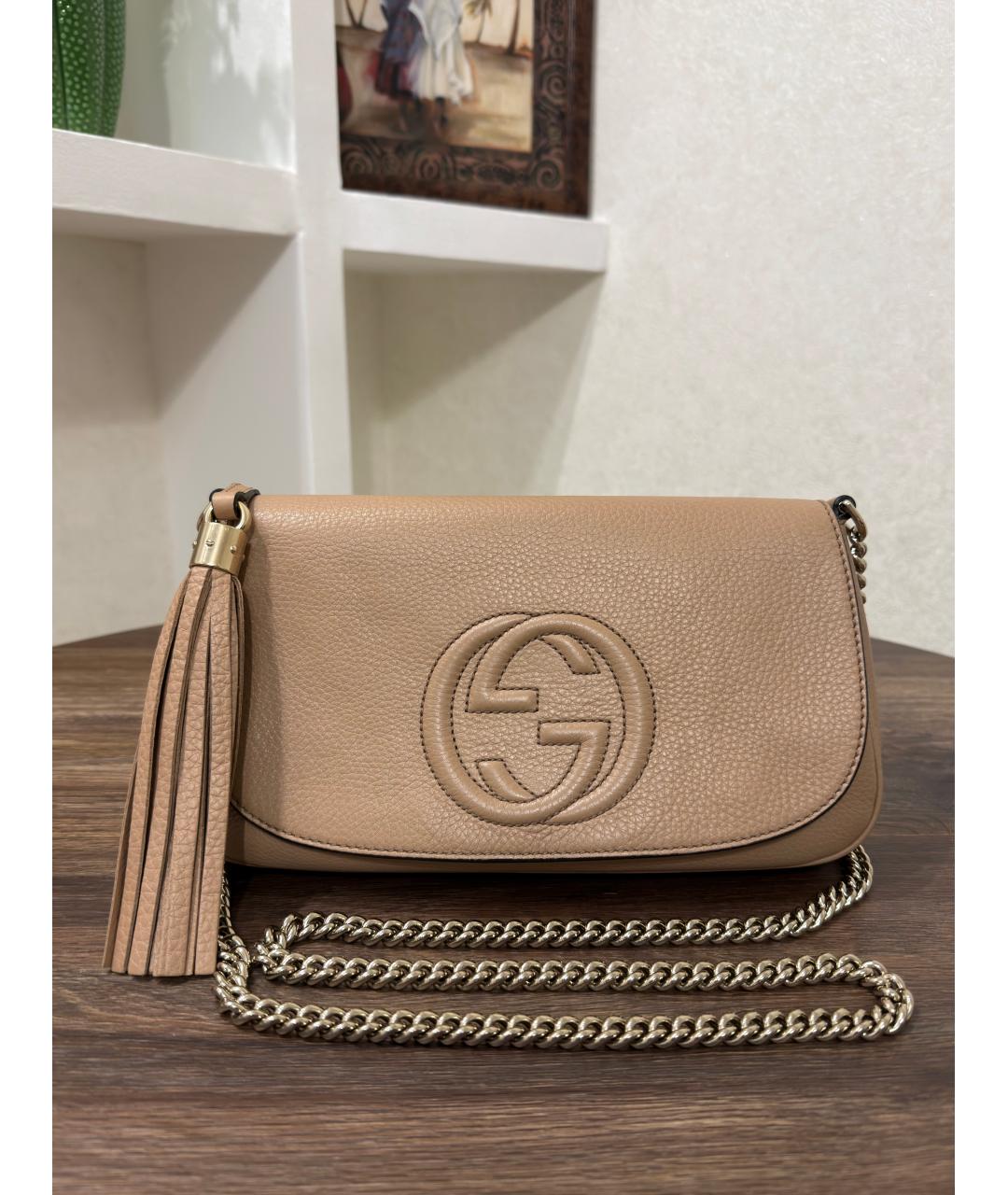 GUCCI Бежевая кожаная сумка через плечо, фото 2