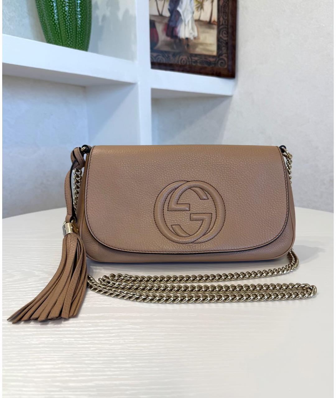 GUCCI Бежевая кожаная сумка через плечо, фото 2
