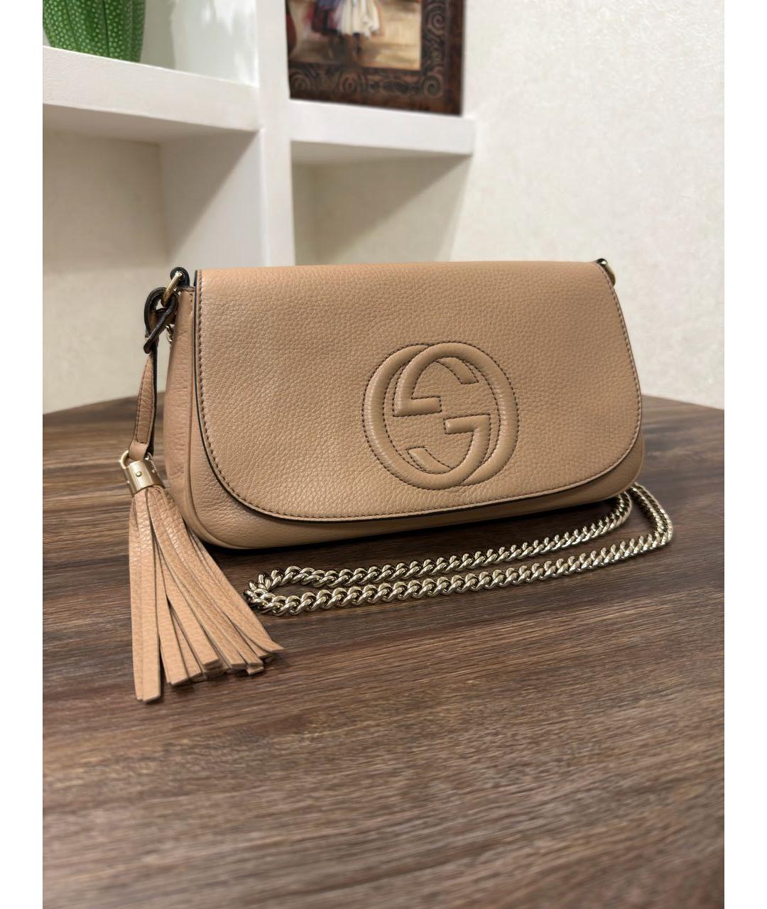 GUCCI Бежевая кожаная сумка через плечо, фото 3
