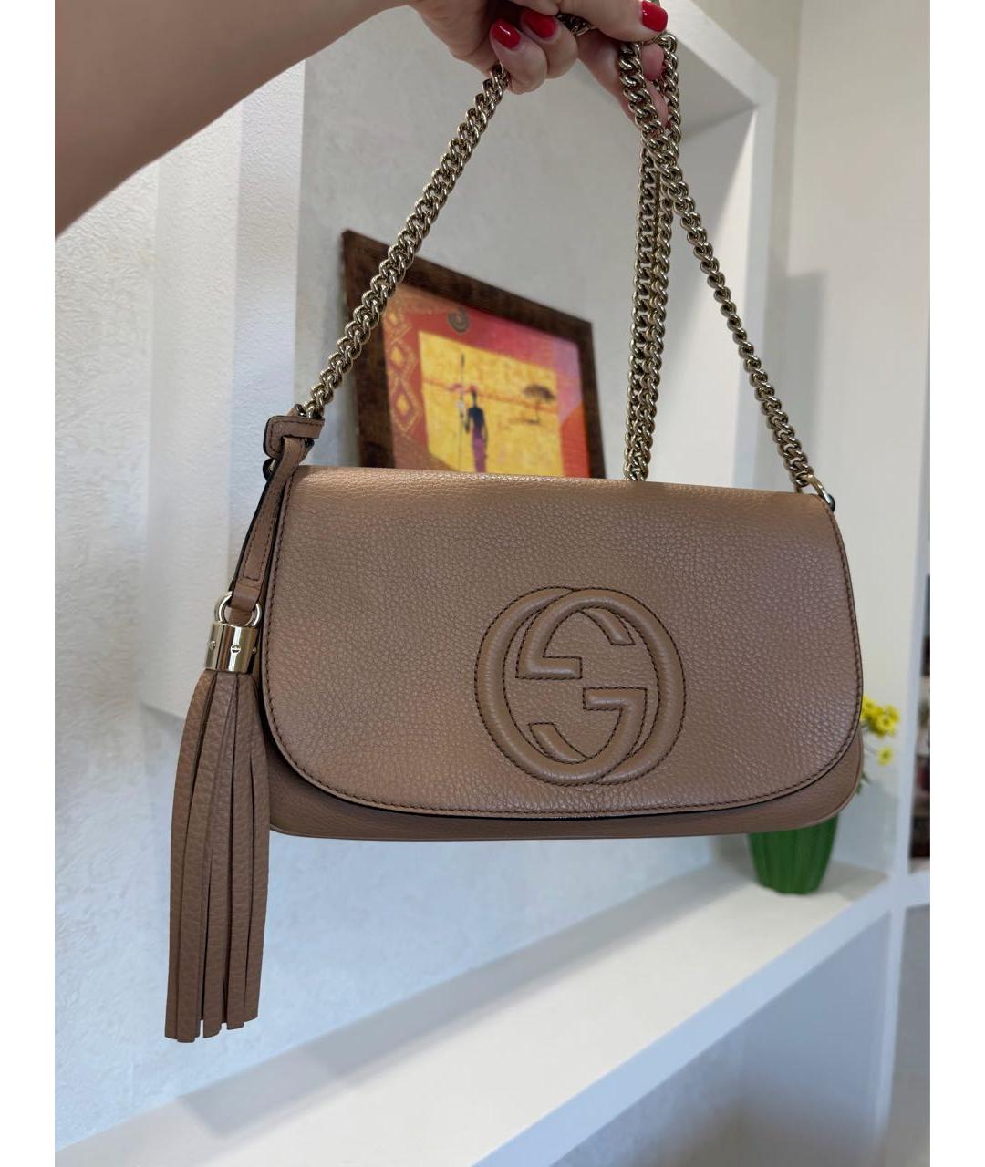 GUCCI Бежевая кожаная сумка через плечо, фото 4