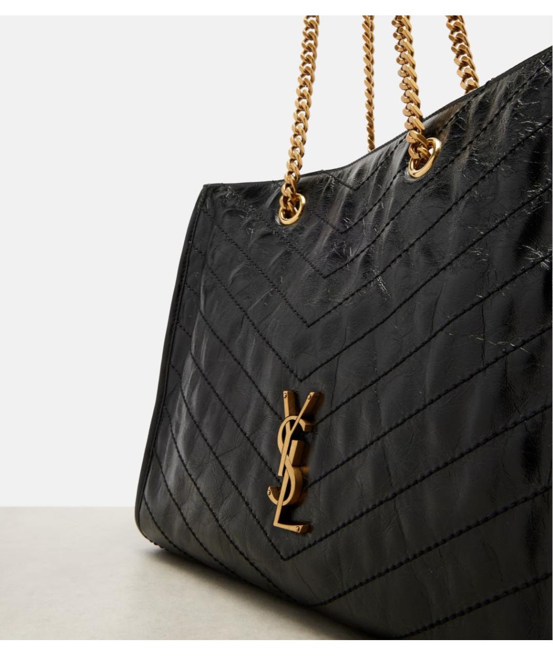 SAINT LAURENT Черная кожаная сумка тоут, фото 4