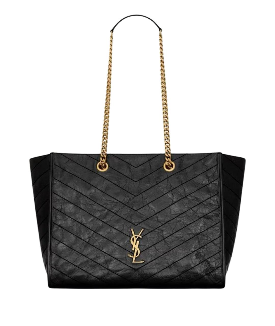 SAINT LAURENT Черная кожаная сумка тоут, фото 1