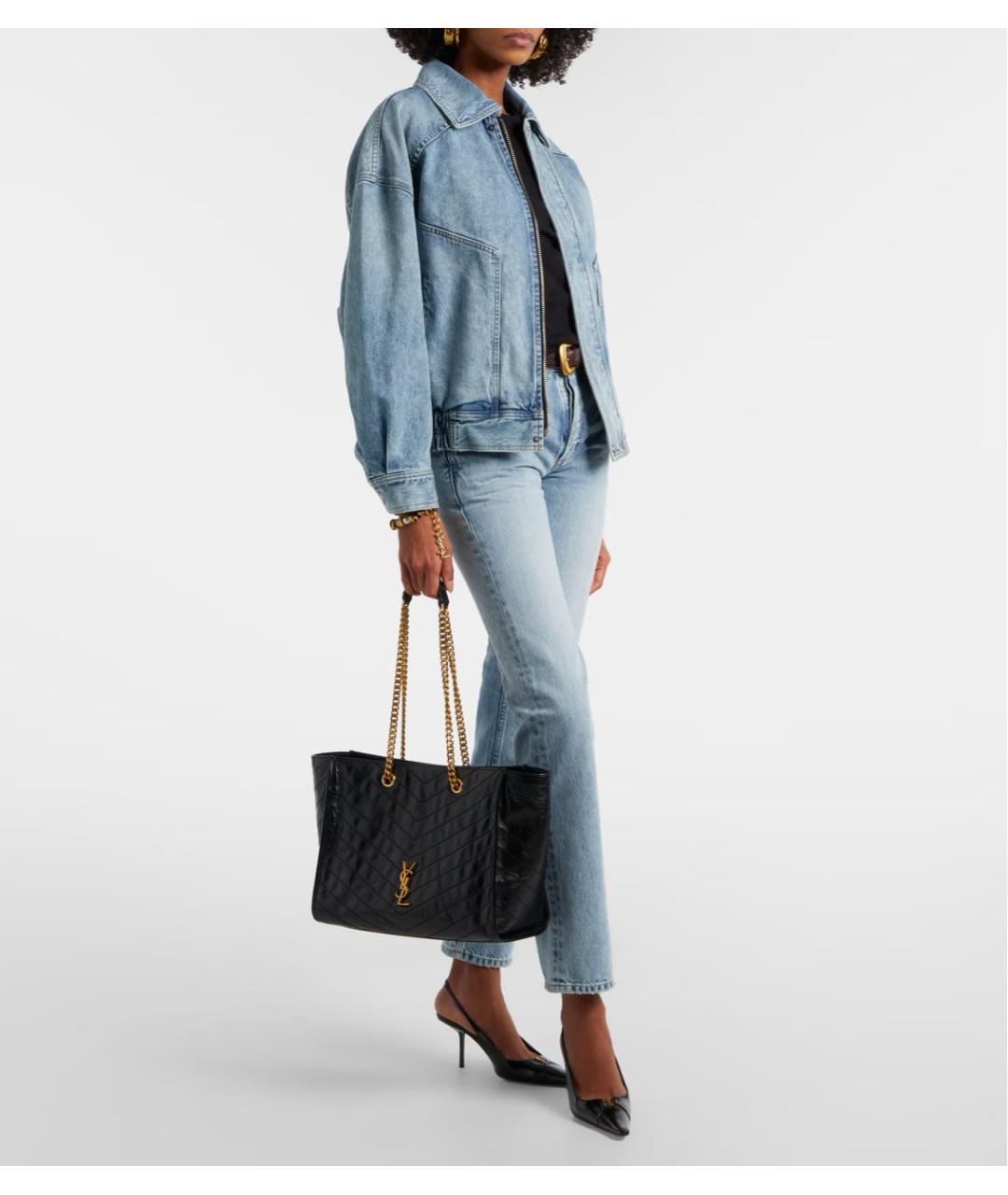 SAINT LAURENT Черная кожаная сумка тоут, фото 7