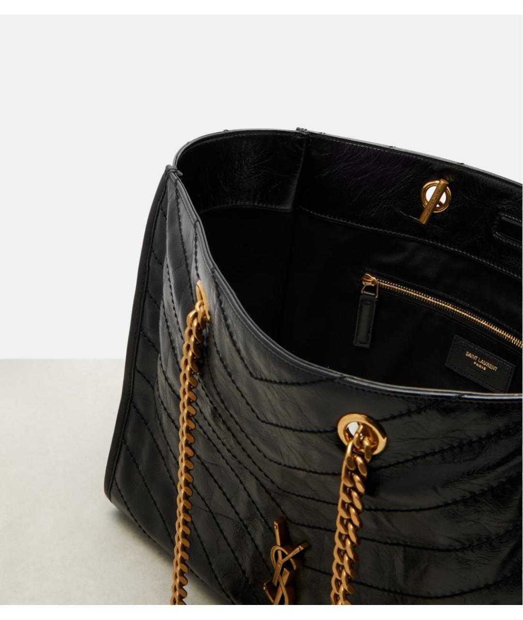 SAINT LAURENT Черная кожаная сумка тоут, фото 5