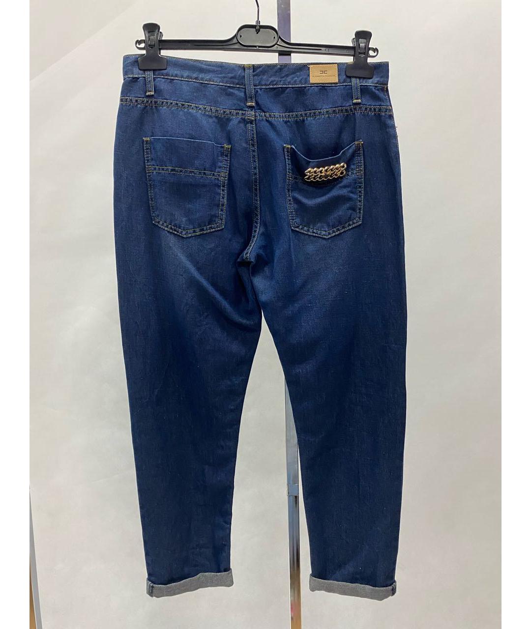 ELISABETTA FRANCHI Темно-синие хлопко-леновые прямые джинсы, фото 2