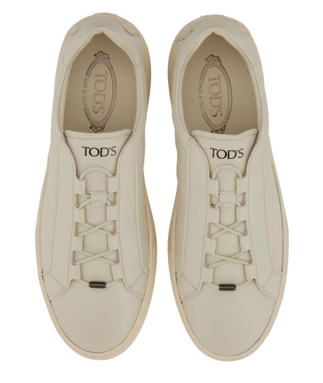 TOD'S Белые кожаные низкие кроссовки / кеды, фото 3