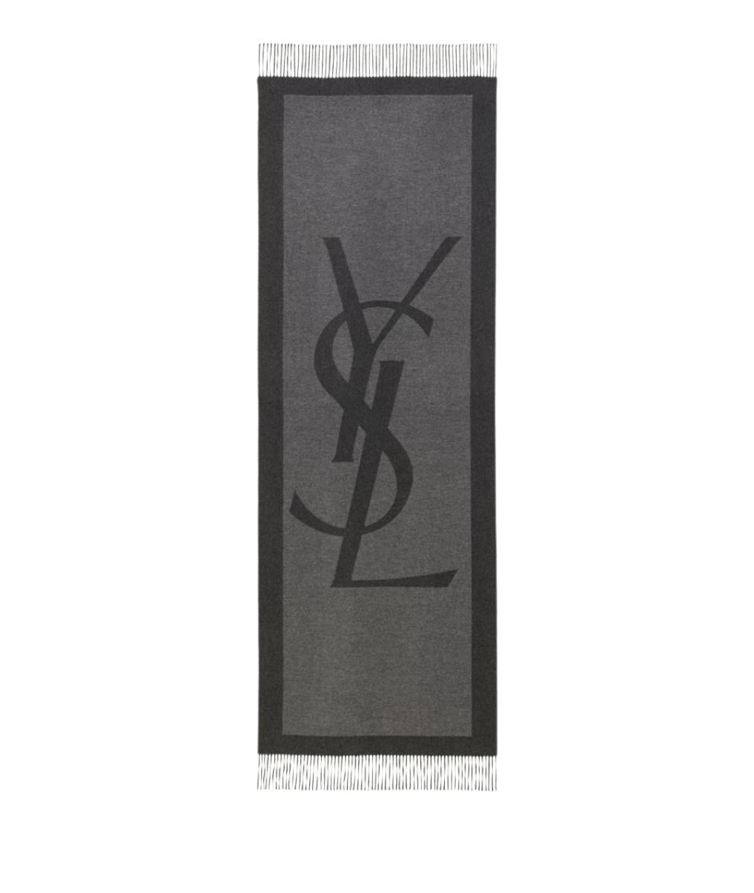 SAINT LAURENT Серый шелковый шарф, фото 1
