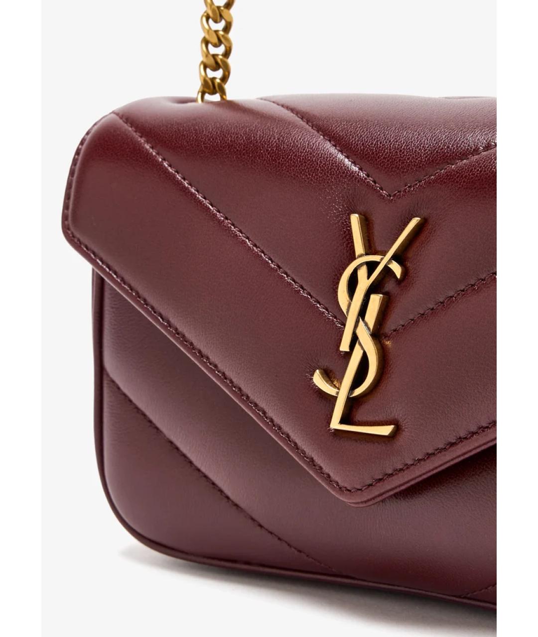 SAINT LAURENT Бордовая кожаная сумка через плечо, фото 2