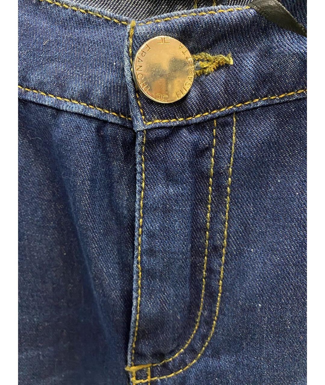 ELISABETTA FRANCHI Темно-синие хлопко-леновые прямые джинсы, фото 4