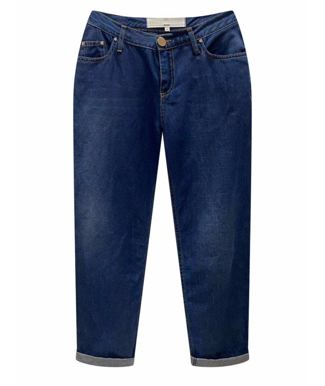 ELISABETTA FRANCHI Темно-синие хлопко-леновые прямые джинсы, фото 1