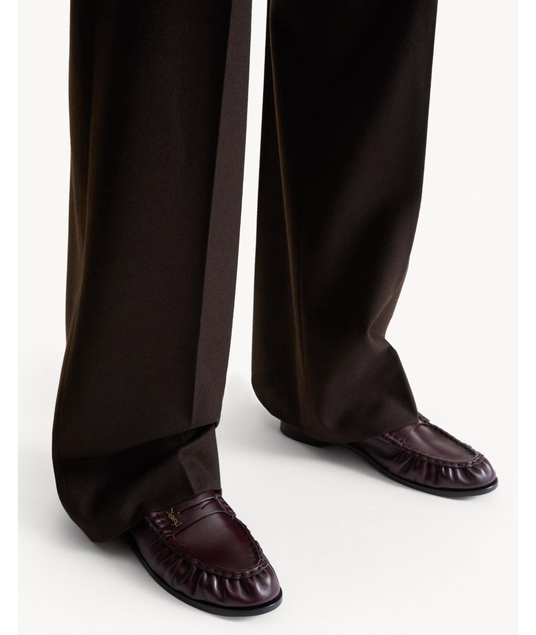 SAINT LAURENT Бордовые кожаные лоферы, фото 3