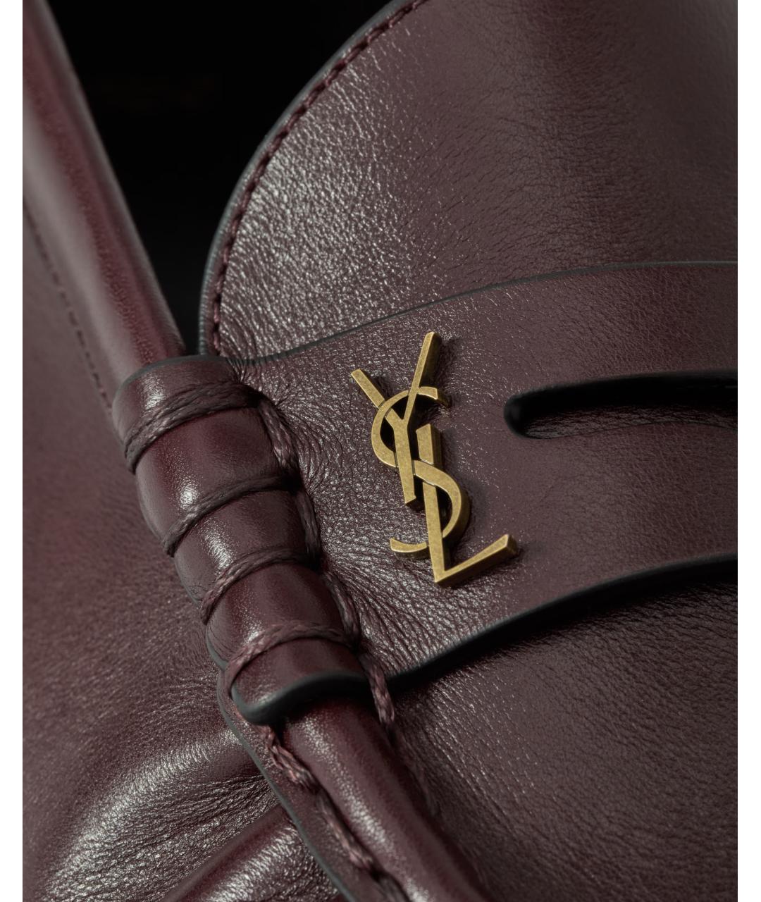 SAINT LAURENT Бордовые кожаные лоферы, фото 5